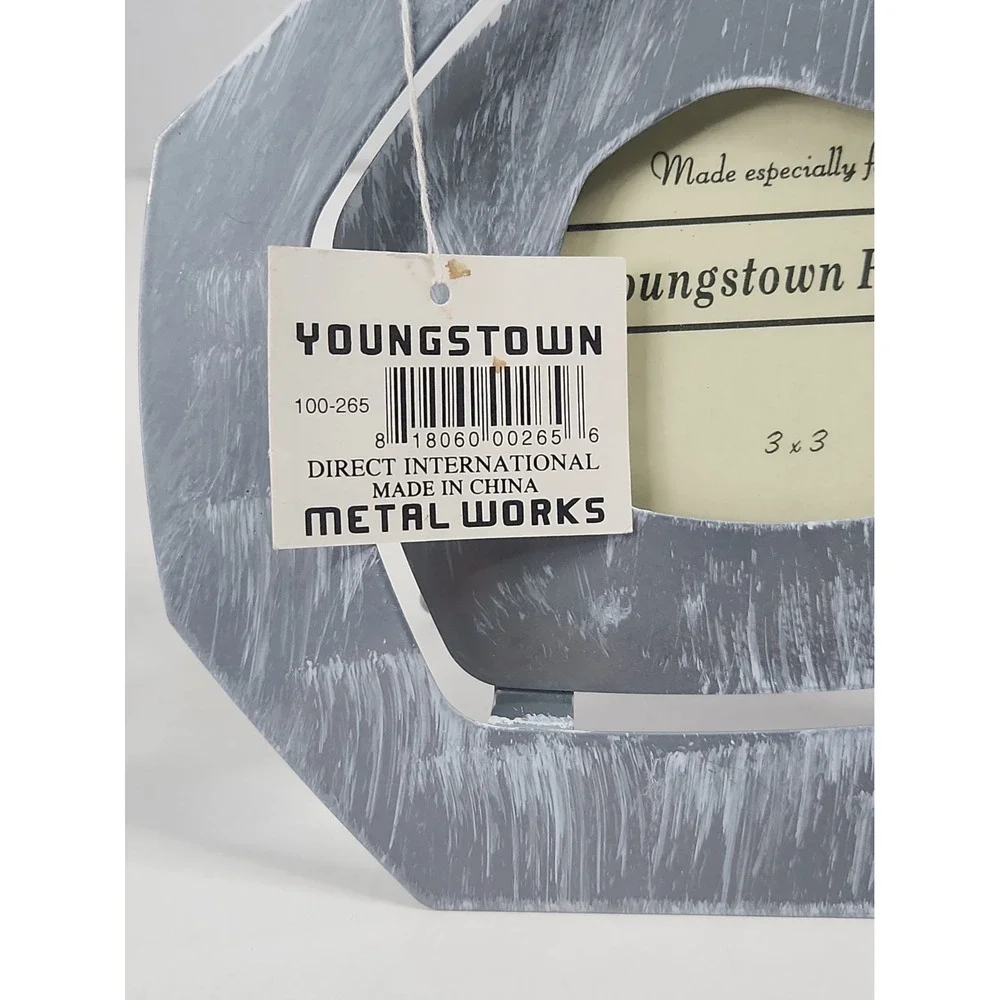 Vtg Youngstown Metal Works Snowman Picture Frame 3x3 Brushed Steel Christmas
